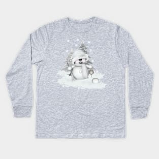 Schneemann Kind in weiß Kids Long Sleeve T-Shirt